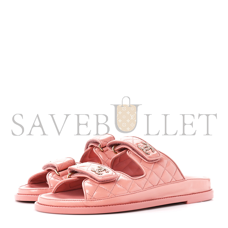 Ch**el lambskin quilted velcro dad chain cc slide sandals
